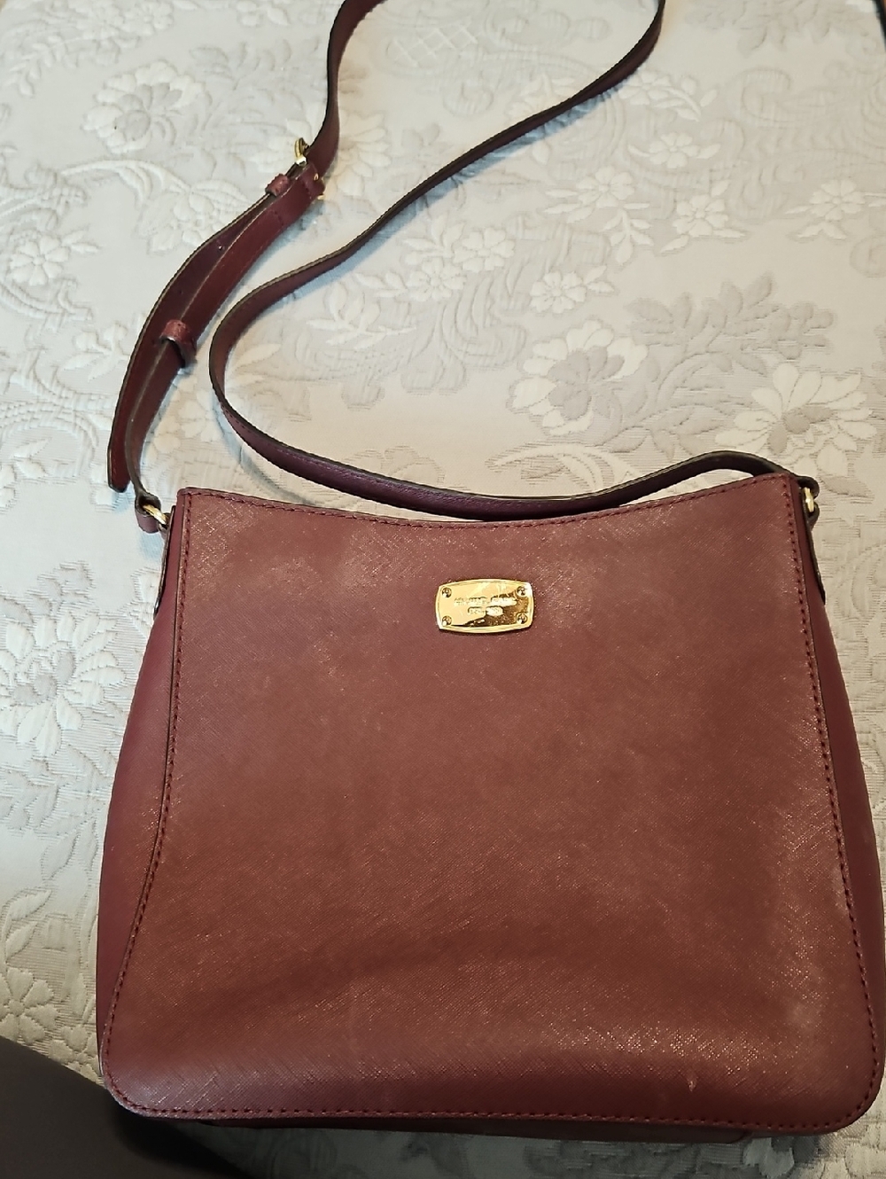 MICHAEL Michael Kors Wine/Burgundy Crossbody with Gold Plate